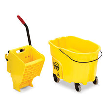 Load image into Gallery viewer, Rubbermaid Commercial WaveBrake 2.0 Mop Bucket w/Sidepress Wringer, 35 Quart, Yellow (FG758088YEL)