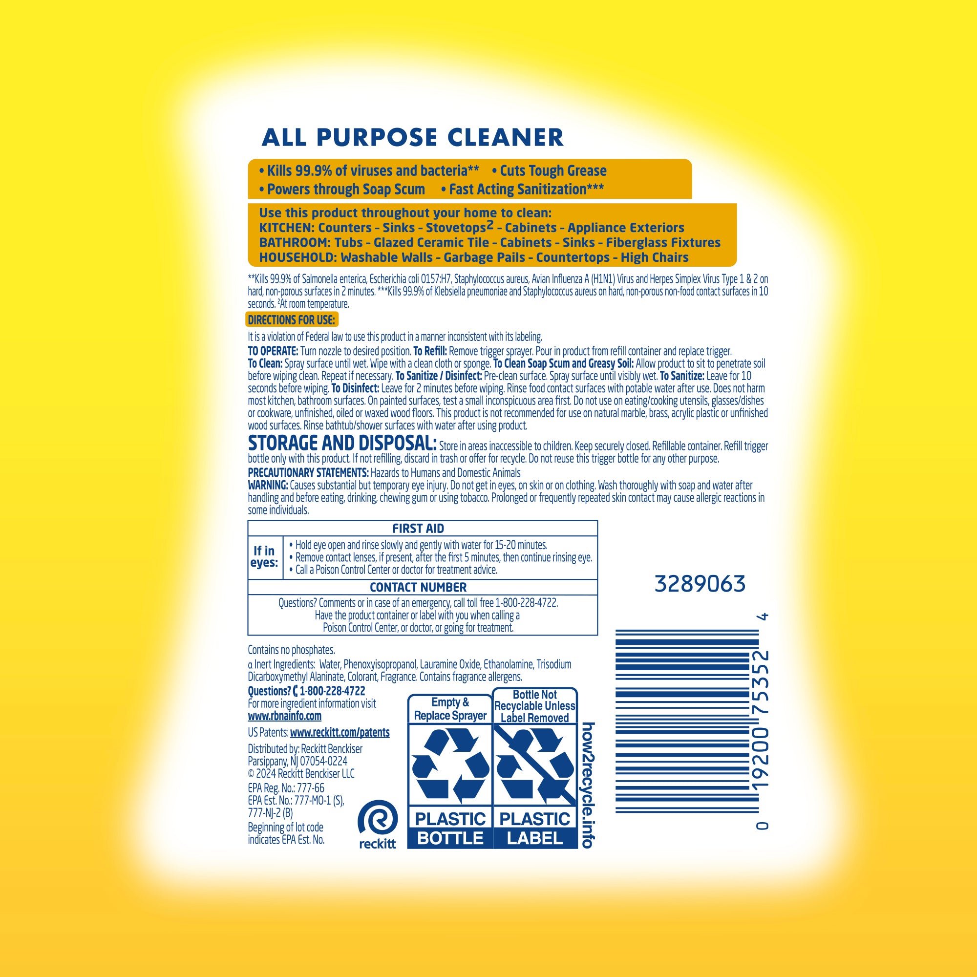 Lysol All Purpose Cleaner, Lemon Breeze Scent - 32 oz. 12/CS (75352)