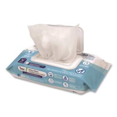 Sani Professional Baby Wipes, 1-Ply, 6.7" x 8", Fragrance-Free, White, 80/Pack - 12/CS (M41580)