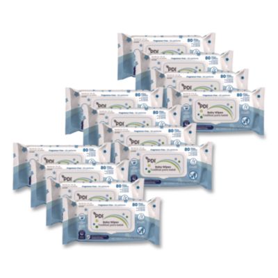 Sani Professional Baby Wipes, 1-Ply, 6.7" x 8", Fragrance-Free, White, 80/Pack - 12/CS (M41580)
