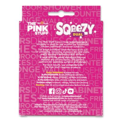 The Pink Stuff Squeezy Dual-Sided Sponge and Scrubber, 4" x 5.3", 3.8" Thick, Pink/Ivory - 12/CS