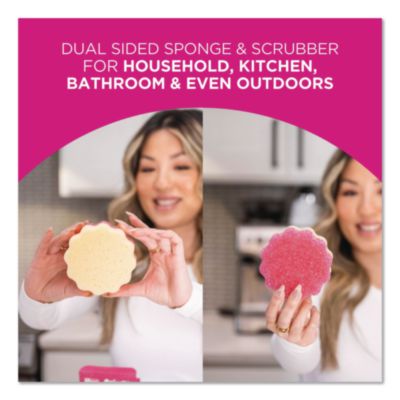The Pink Stuff Squeezy Dual-Sided Sponge and Scrubber, 4" x 5.3", 3.8" Thick, Pink/Ivory - 12/CS