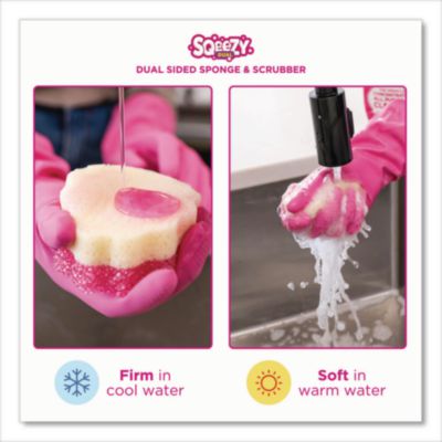 The Pink Stuff Squeezy Dual-Sided Sponge and Scrubber, 4" x 5.3", 3.8" Thick, Pink/Ivory - 12/CS