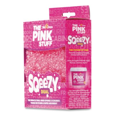 The Pink Stuff Squeezy Dual-Sided Sponge and Scrubber, 4" x 5.3", 3.8" Thick, Pink/Ivory - 12/CS