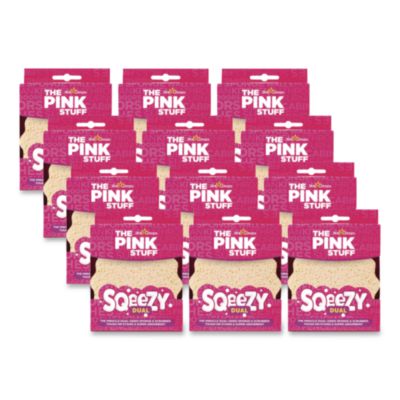 The Pink Stuff Squeezy Dual-Sided Sponge and Scrubber, 4" x 5.3", 3.8" Thick, Pink/Ivory - 12/CS