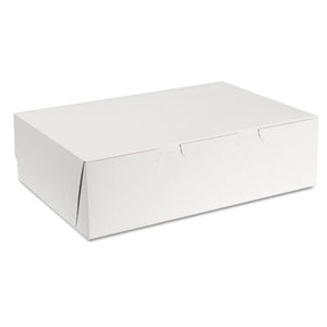 Lock Corner Bakery Box, White, 14" x 10" x 4", 1/4 Sheet Cake Box, Non-Window - 100/BNDL (F202-14104)