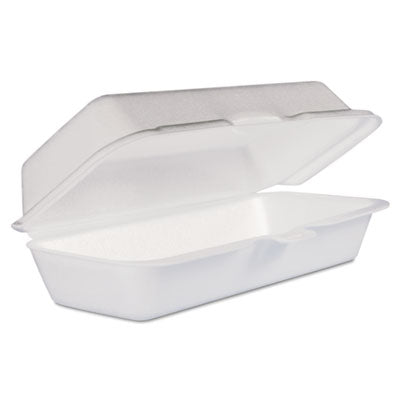 Dart Hinged Lid Styrofoam Hot Dog Container, 3.8" x 7.1" x 2.3", White - 125ct. 4/CS (72HT1)