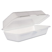 Load image into Gallery viewer, Dart Hinged Lid Styrofoam Hot Dog Container, 3.8" x 7.1" x 2.3", White - 125ct. 4/CS (72HT1)
