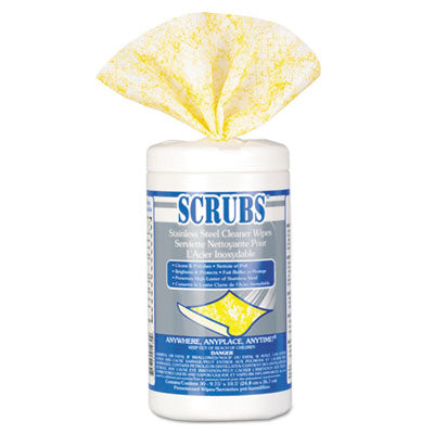 SCRUBS Stainless Steel Cleaner Towels, 1-Ply, 9.75" x 10.5", Lemon Scent, 30ct. - 6/CS (91930)
