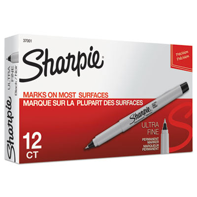 Sharpie Ultra Fine Tip Permanent Marker, Ultra-Fine Needle Tip, Black - 12/Box (37001)