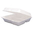 Dart Hinged Lid Styrofoam Container, 9.25" x 9.5" x 3", White, 3 Compartment - 100ct. 2/CS (95HT3R)