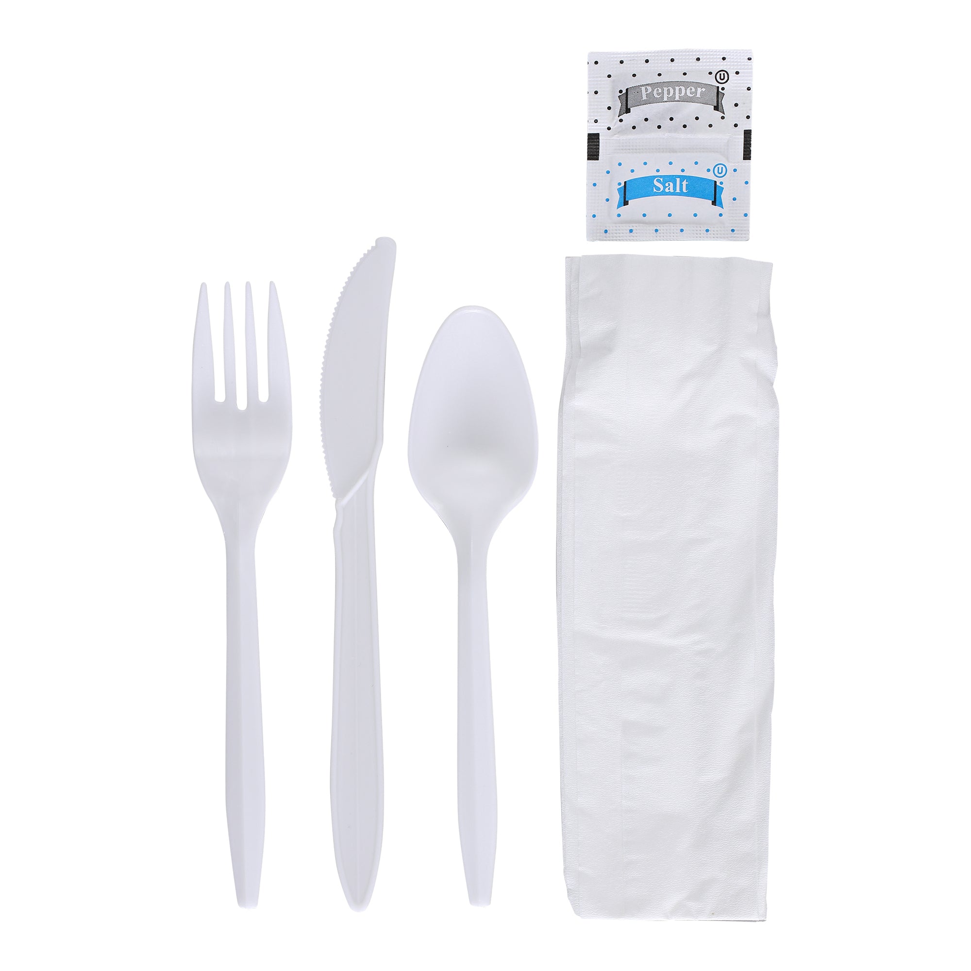 Empress Medium Weight Cutlery Kit, Polypropylene, Knife/Fork/Tsp/S&P/Nap, White - 250/CS (E176000)