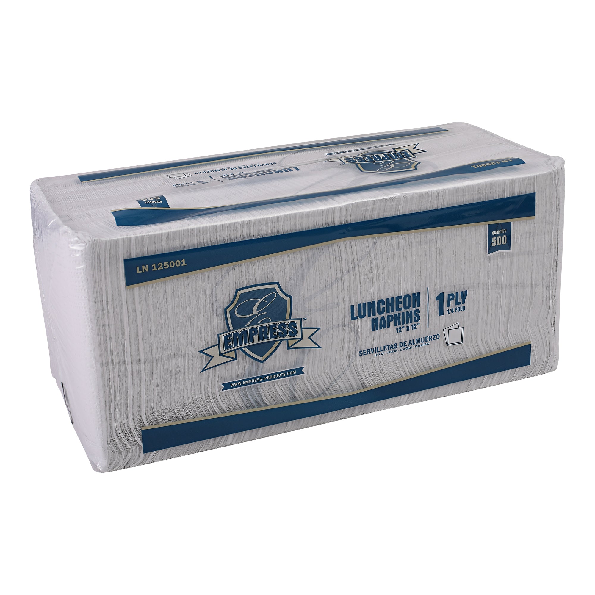 Empress Luncheon Napkin, White, 1/4 Fold, 11.5" x 12.5", 1-Ply, 500ct. - 12/CS (LN 125001)
