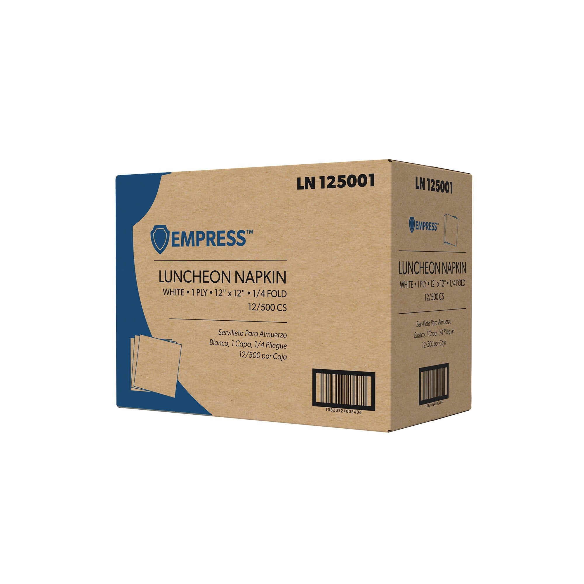 Empress Luncheon Napkin, White, 1/4 Fold, 11.5" x 12.5", 1-Ply, 500ct. - 12/CS (LN 125001)