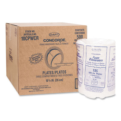 Dart White Styrofoam Plate, 10 1/4", 3 Compartment - 125ct. 4/CS (10CPWCR)