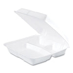 Dart Hinged Lid Styrofoam Container, 9.25" x 9.5" x 3", White, 3 Compartment - 100ct. 2/CS (95HT3R)