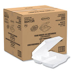 Dart Hinged Lid Styrofoam Container, 9.25" x 9.5" x 3", White, 3 Compartment - 100ct. 2/CS (95HT3R)