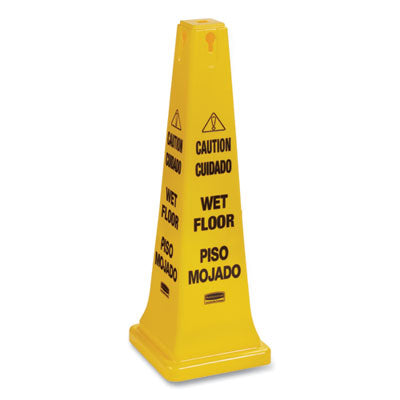 Rubbermaid Commercial Multilingual Wet Floor Safety Cone, 3' Tall, Yellow (FG627677YEL)