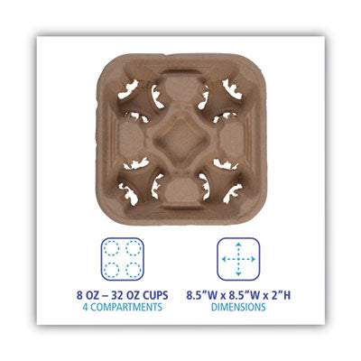 Boardwalk Cup Carrier Drink Tray, 8 oz. to 32 oz., Four Cups, Kraft - 300/CS (BWK4CUPCARRIER)