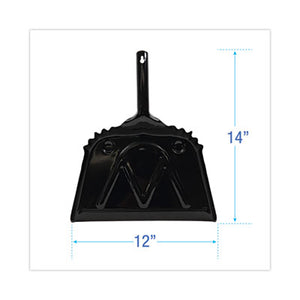 Metal Dust Pan, 12" x 14", 5" Handle, 20-Gauge Steel, Black