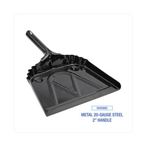 Metal Dust Pan, 12" x 14", 5" Handle, 20-Gauge Steel, Black