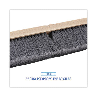 Push Broom, Gray Flagged Poly Bristles, 18" (Handle Sold Separately)