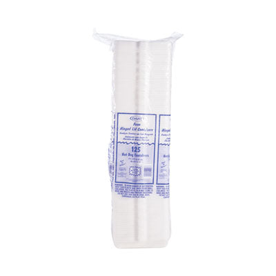 Dart Hinged Lid Styrofoam Hot Dog Container, 3.8" x 7.1" x 2.3", White - 125ct. 4/CS (72HT1)