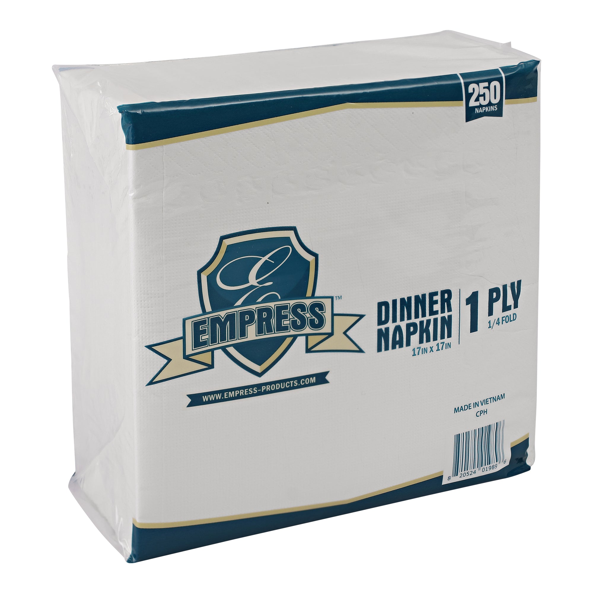 Empress Dinner Napkin, White, 1/4 Fold, 17" x 17", 1-Ply, 250ct. - 16/CS (EDN141717)