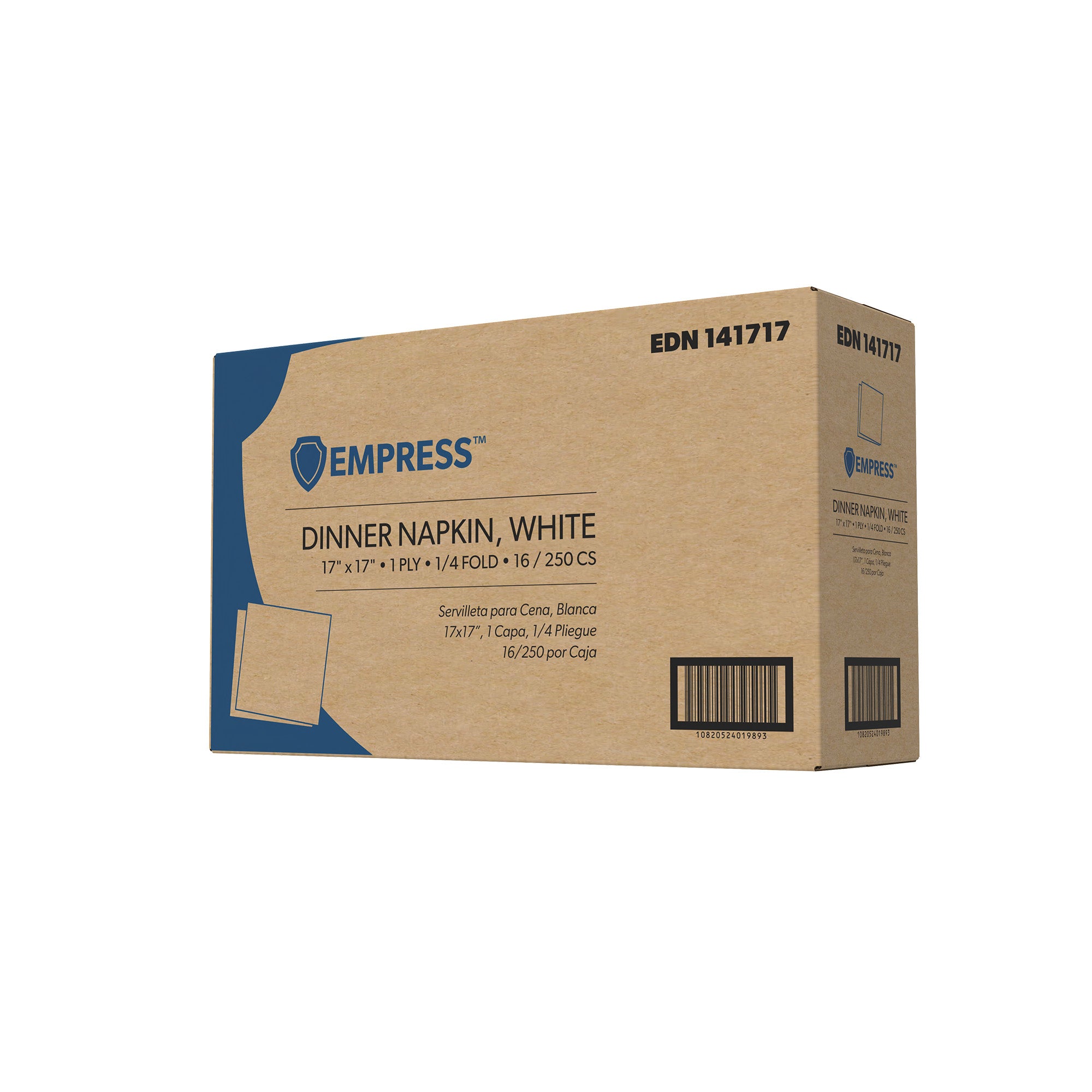Empress Dinner Napkin, White, 1/4 Fold, 17" x 17", 1-Ply, 250ct. - 16/CS (EDN141717)