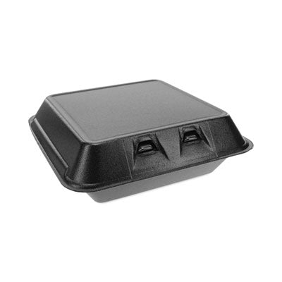 Pactiv SmartLock Hinged Lid Styrofoam Container, Black, 1 Compartment, 9" x 9.13" x 3.25" - 150/CS