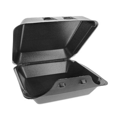 Pactiv SmartLock Hinged Lid Styrofoam Container, Black, 1 Compartment, 9" x 9.13" x 3.25" - 150/CS