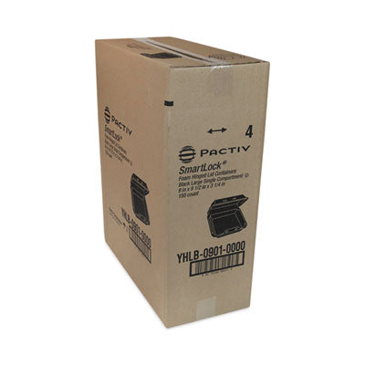 Pactiv SmartLock Hinged Lid Styrofoam Container, Black, 1 Compartment, 9" x 9.13" x 3.25" - 150/CS