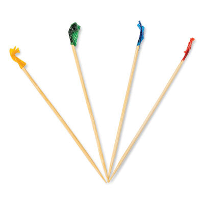 Cellophane Frill Bamboo Wood Picks, 4", Assorted Colors - 1000ct. (R812B)