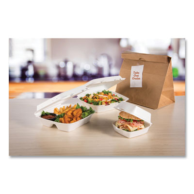 Dart Hinged Lid Styrofoam Container, 9.25" x 9.5" x 3", White, 3 Compartment - 100ct. 2/CS (95HT3R)