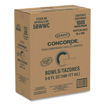 Dart Styrofoam Bowl, 5-6 oz. - 125ct. 8/CS (5BWWC)
