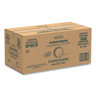 Dart White Styrofoam Plate, 6", 1 Compartment - 125ct. 8/CS (6PWCR)