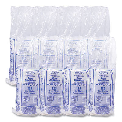 Dart White Styrofoam Plate, 6", 1 Compartment - 125ct. 8/CS (6PWCR)