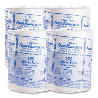 Dart White Styrofoam Plate, 10 1/4", 1 Compartment - 125ct. 4/CS (10PWCR)