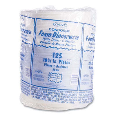 Dart White Styrofoam Plate, 10 1/4", 1 Compartment - 125ct. 4/CS (10PWCR)