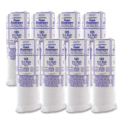 Dart Styrofoam Bowl, 12 oz. - 125ct. 8/CS (12BWWC)