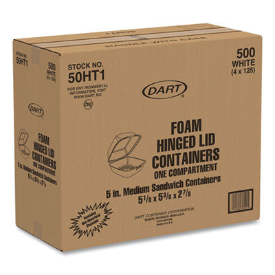 Dart Hinged Lid Styrofoam Container, 5.38" x 5.5" x 2.88", White, 125ct. - 4/CS (50HT1)