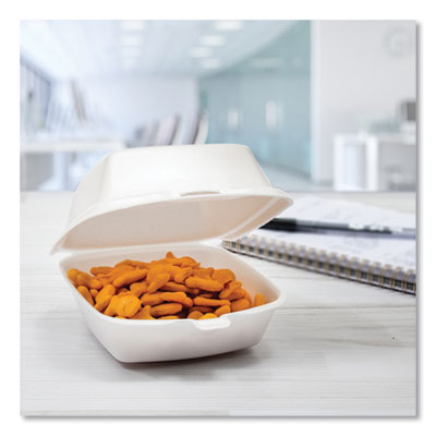 Dart Hinged Lid Styrofoam Container, 5.38" x 5.5" x 2.88", White, 125ct. - 4/CS (50HT1)