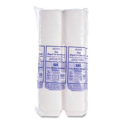 Dart Hinged Lid Styrofoam Container, 5.38" x 5.5" x 2.88", White, 125ct. - 4/CS (50HT1)