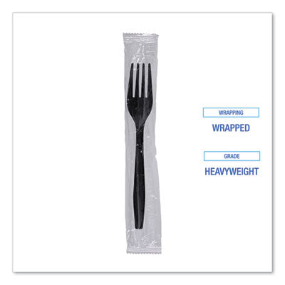 Boardwalk Heavyweight Individually Wrapped Plastic Fork, Black - 1000/CS