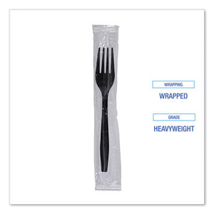 Boardwalk Heavyweight Individually Wrapped Plastic Fork, Black - 1000/CS