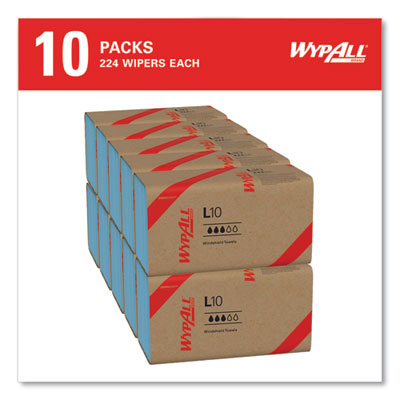 Wypall L10 Windshield Towels, 1-Ply, 9.1" x 10.25", Light Blue, 224/Pack, 2240/CS (05123)