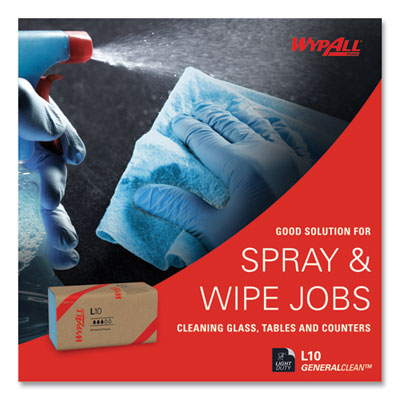 Wypall L10 Windshield Towels, 1-Ply, 9.1" x 10.25", Light Blue, 224/Pack, 2240/CS (05123)