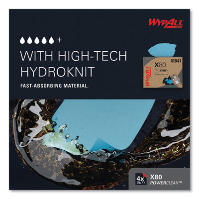 WypAll Power Clean X80 Heavy Duty Cloths, 11.1" x 16.8", Blue - 160/CS (41041)