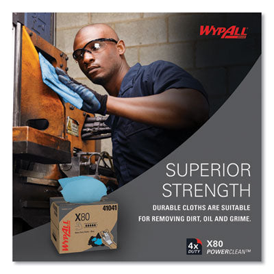 WypAll Power Clean X80 Heavy Duty Cloths, 11.1" x 16.8", Blue - 160/CS (41041)