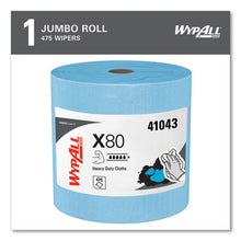 Load image into Gallery viewer, WypAll Power Clean X80 Heavy Duty Cloths, Jumbo Roll, 12.4&quot; x 12.2&quot;, Blue, 475/Roll (41043)
